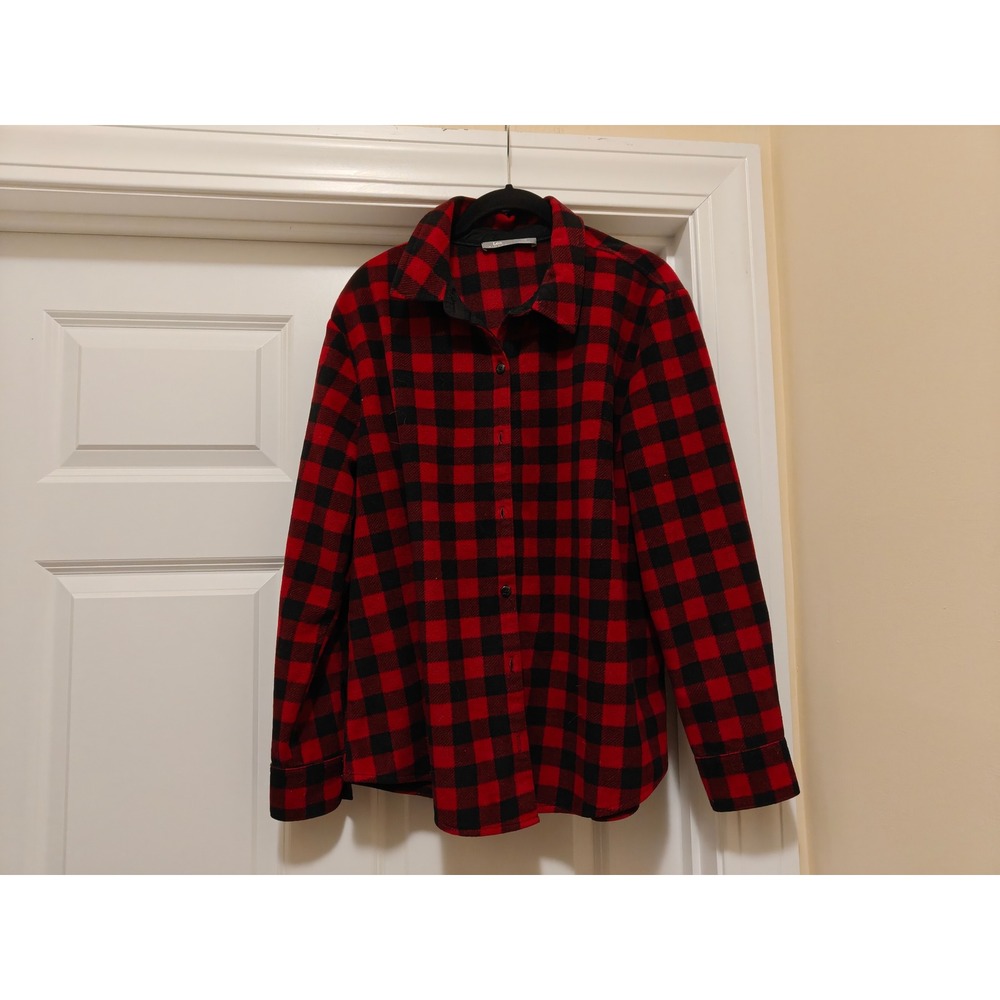 Lee Riders Mens Large Buffalo Plaid Button Down Shirt Red Black Fleece‎ JLP2WZR